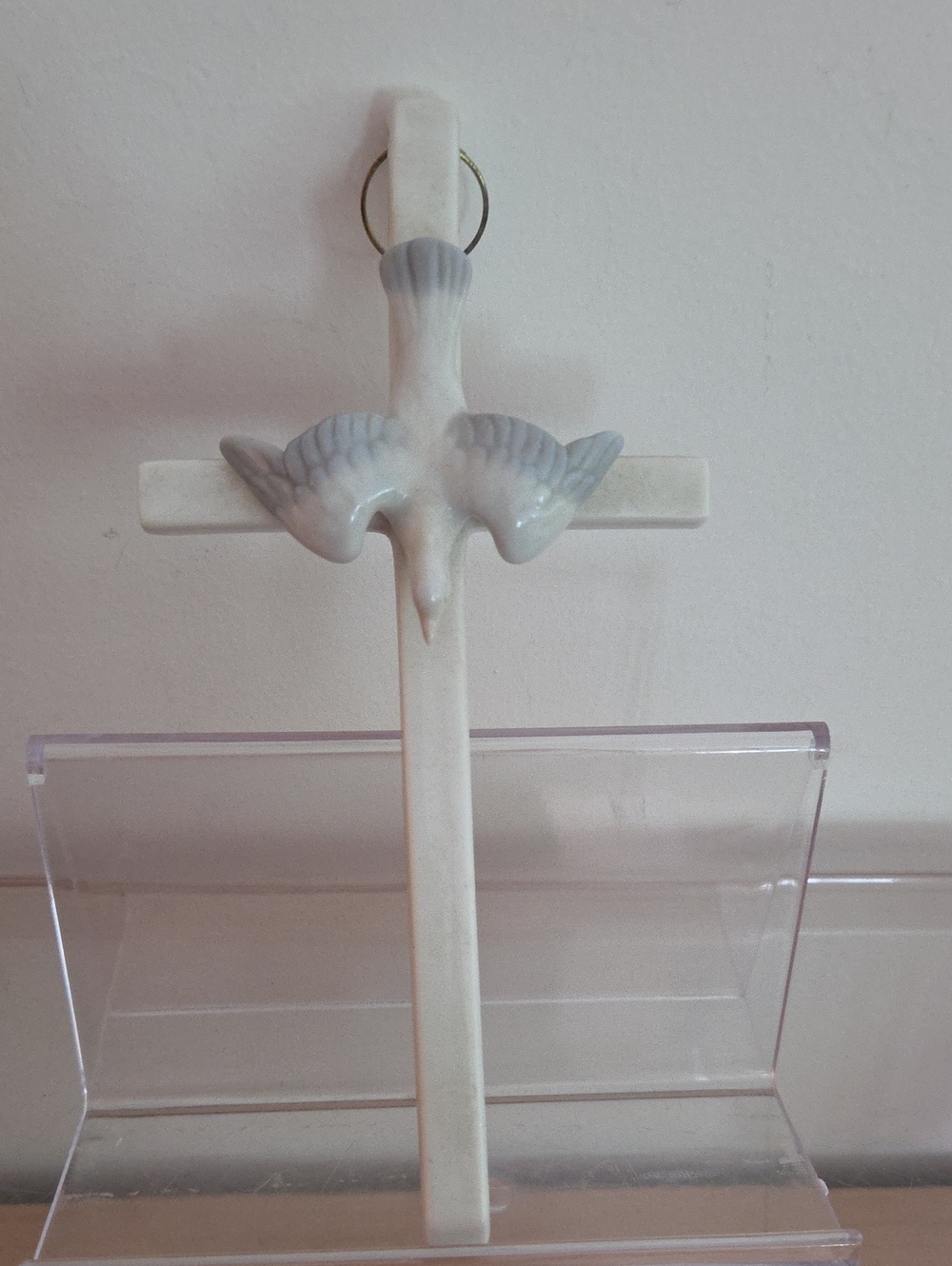 White Ceramic Cross Wall Hanging with Dove Accent